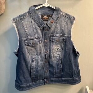 Harley-Davidson Blue Denim Vest with Embroidered Details